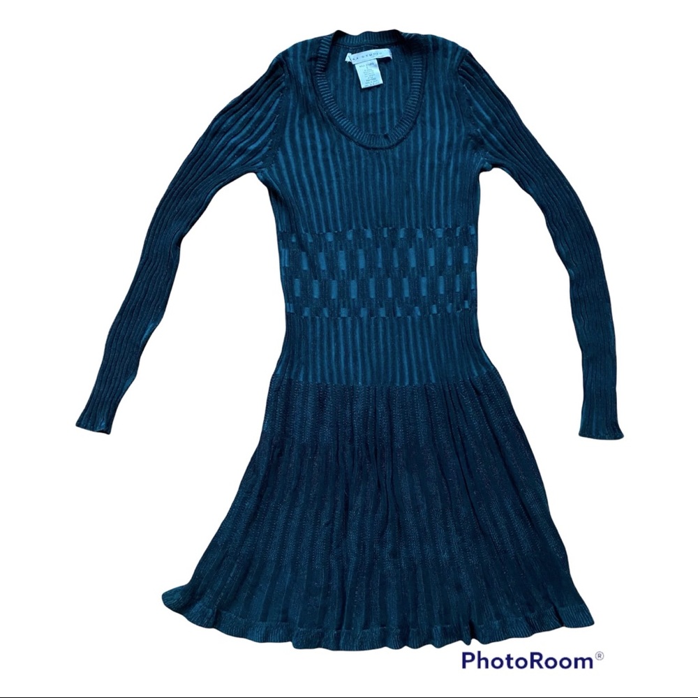 Max Studio Knit Ribbed Flounce Long Sleeve Soft & Cozy Easy Sweater Dress